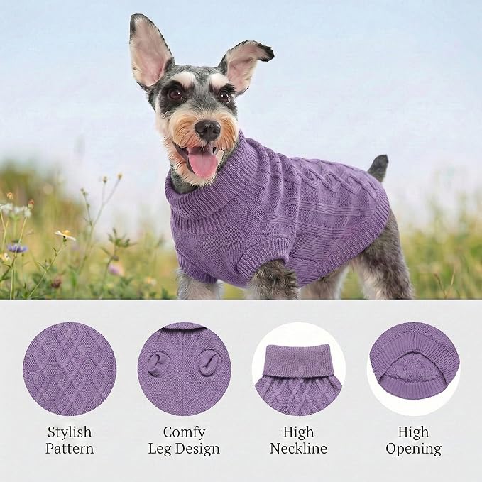 Dog Warm Winter Sweater Pet Clothes Knitwear for Medium Dog for Corgi, West Highland,Schnauzer,Border Collie,Dog Outfits (Purple XL)