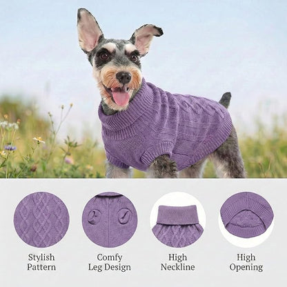 Dog Warm Winter Sweater Pet Clothes Knitwear for Medium Dog for Corgi, West Highland,Schnauzer,Border Collie,Dog Outfits (Purple XL)