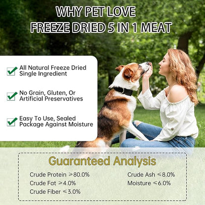 Freeze Dried 5in1 Meat Mix Dog Cat Treats - High Protein Chicken,Duck,Salmon,Egg Yolk & Liver Natural Ingredients Pet Snacks,Grain-Free (5.3oz)
