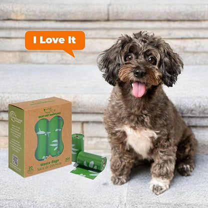 Best Pet Supplies Dog Poop Bags for Waste Refuse Cleanup, Doggy Roll Replacements for Outdoor Puppy Walking and Travel, Leak Proof and Tear Resistant, Thick Plastic - Green (Scented), 300 Bags