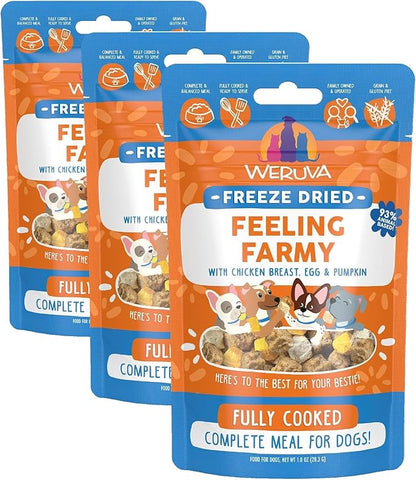 Weruva Dog Freeze Dried, Feeling Farmy with Chicken Breast, Egg & Pumpkin, 1oz Bag (Pack of 3)