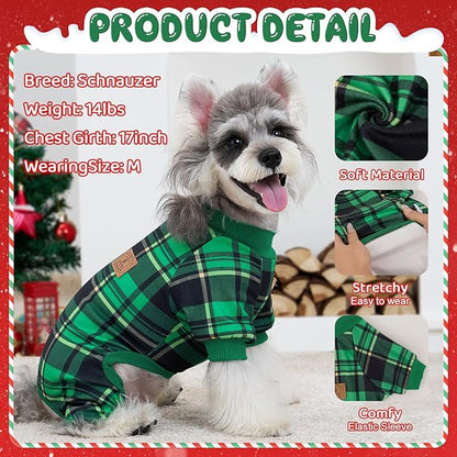 XPUDAC 4 Pack Dog Pajamas Plaid Dog Clothes for Small Medium Dogs Girl Boy Comfy Puppy Onesie Pet Christmas Outfit Cat Pjs Jammies, M