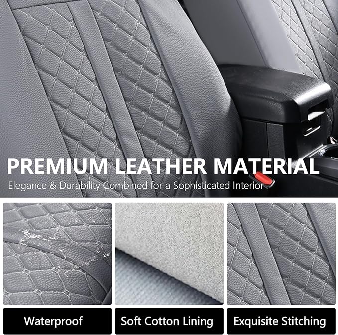 Truckiipa Full Set Leather Seat Covers Fit for Toyota Tacoma Full Coverage Waterproof Seat Covers Cushion Protector Fit for 2016-2023 Toyota Tacoma Double Crew Cab, Full Set, Gray
