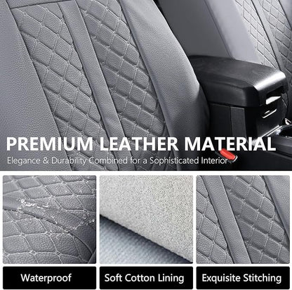 Truckiipa Seat Covers for Tacoma Full Set Leather Truck Seat Covers Waterproof Car Seat Cover Cushion Custom Fit for 2005-2015 Toyota Tacoma Double Crew Cab, Full Set, Gray