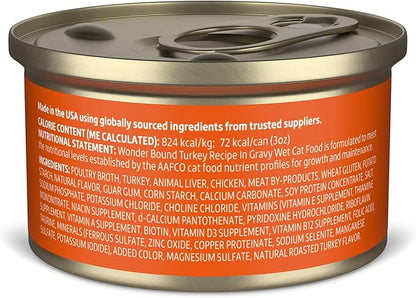 Amazon Brand - Wonder Bound Canned Wet Cat Food (Turkey Recipe in Gravy), No Artificial Flavors, Adult Recipe, 3 Ounce (Pack of 24)