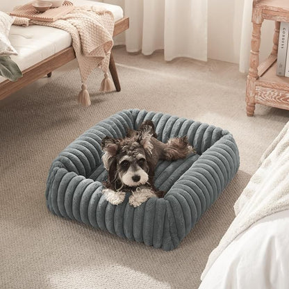 FURTIME Dog Beds Large Sized Dog, Washable Orthopedic Pet Bed with Removable Cover, Rectangle Soft Calming Sleeping Puppy Bed Durable Pet Cuddler with Anti-Slip Bottom, Grey, L(36"x27"x8")