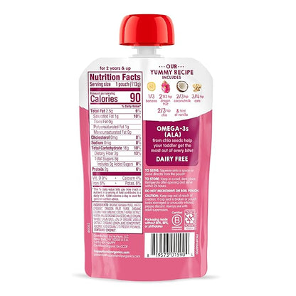 HAPPYTOT Organics Stage 4 Baby Food Pouches, Gluten Free, Vegan & Dairy Free Snack, Super Morning Fruit & Oat Blend, Bananas, Dragon Fruit, Coconutmilk, Oats & Chia, 4 Oz (Pack of 16)