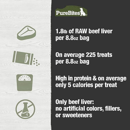 PureBites Beef Freeze Dried Dog Treats, 1 Ingredient, Made in USA, 8.8oz