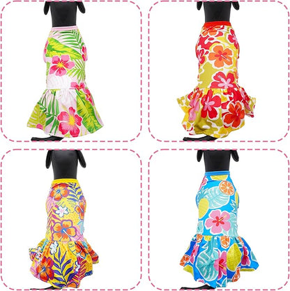 4PCS/Pack Hawaiian Dog Dresses for XXXL Large Dogs Girl Female Pink Yellow Red Blue Skirts Summer Sundress Pineapple Flower Pattern Soft Lightweight for Holiday Party Beach XXXL