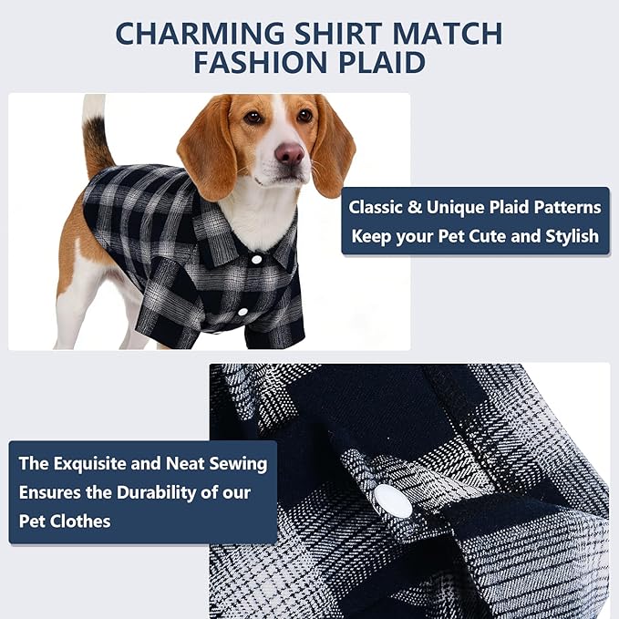 Koneseve Dog Shirt, Pet Plaid Clothes Shirt T-Shirt Sweater Matching Breathable for Small Medium Large Dog Cat Puppy Adorable Casual Cozy Halloween Thanksgiving Christmas Costumes (Blue; 7XL)