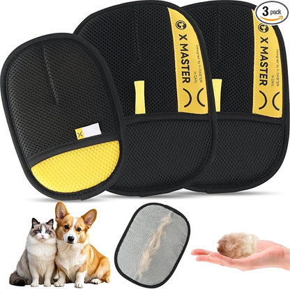 Wortade 3pcs Pet Hair Removal Glove, Efficient Grooming Gloves, 2L1S | Cat & Dog Grooming Glove,High Quality,Multi-piece, Portable,Washable,Suitable for Couch,Furniture,Carpet,Curtain