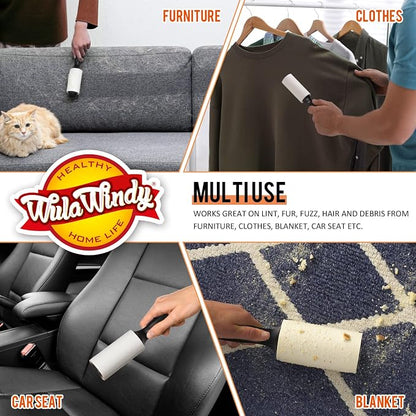 WulaWindy Extra Sticky Lint Rollers for Pet Hair, 1260 Sheets, 4 Handles | Extra-sticky lint rollers with 1260 sheets and 4 reusable handles for pet hair, lint and dust on clothes and furniture.