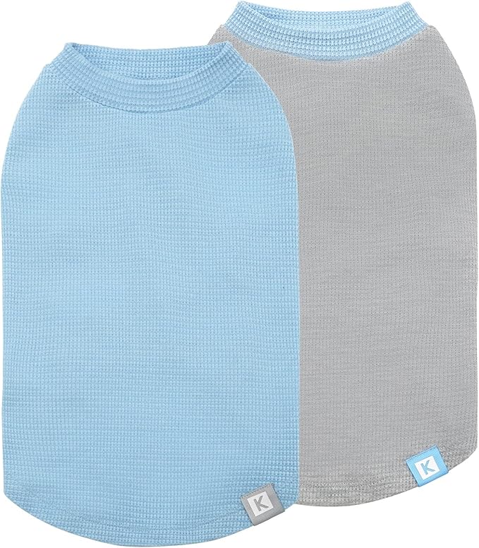 KYEESE 2Pack Waffle Dog Shirts, Lightweight Sleeveless Dog T Shirts for Small Dogs Boy, Breathable Pet Vest Comfort Tank Top Soft Dogs Clothes for Daily Wear, Blue+Grey, L