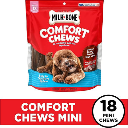 Milk-Bone Mini Comfort Chews, Chewy Texture and Real Beef, 18 Mini Chews (Pack of 4)