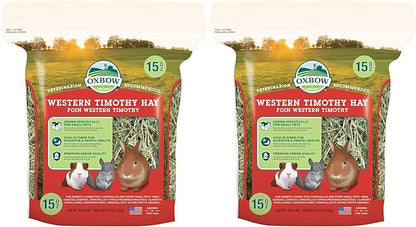 Oxbow Timothy Hay, Rabbit & Guinea Pig Hay, High Fiber for Digestive Health, Grown in the USA, Veterinarian Recommended Small Pet Supplies, for Rabbits, Guinea Pigs, & Chinchillas, 15 oz. (Pack of 2)