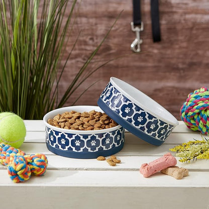 Bone Dry Lattice Collection Pet Bowl & Canister, Medium Set, 6x2 inches, Nautical Blue, 2 Piece