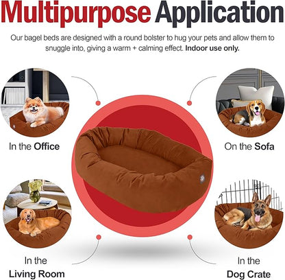 Majestic Pet 32 Inch Suede Calming Dog Bed Washable – Cozy Soft Round Dog Bed with Spine Support for Dogs to Rest Their Head - Fluffy Donut Dog Bed 32x23x7 (Inch) - Round Pet Bed Medium – Rust (2025)