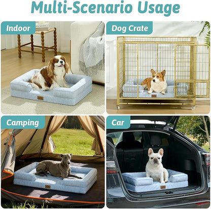 COZY KISS Cooling Dog Bed for Extra Large Dogs 44x32 inch, Q-Max >0.4 Summer Cool Orthopedic Foam Pet Sofa Bed with Sides, XL Size Bolster Anti-Slip Couch with Washable Removable Cover, Blue