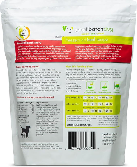 smallbatch Pets Freeze Dried Raw Dog Food, Beef Recipe, 25 oz, Organic High Protein Dog Food, Grain Free, Made in the USA, Humanely Raised Meat, Single Protein, for Picky Eaters, Hydrate & Serve