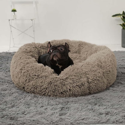 HACHIKITTY Calming Donut Cuddler Dog Bed, Round Fluffy Pet Bed with Sewn-in Cushionfor Large Dogs,Washable, Large, Taupe, 24''