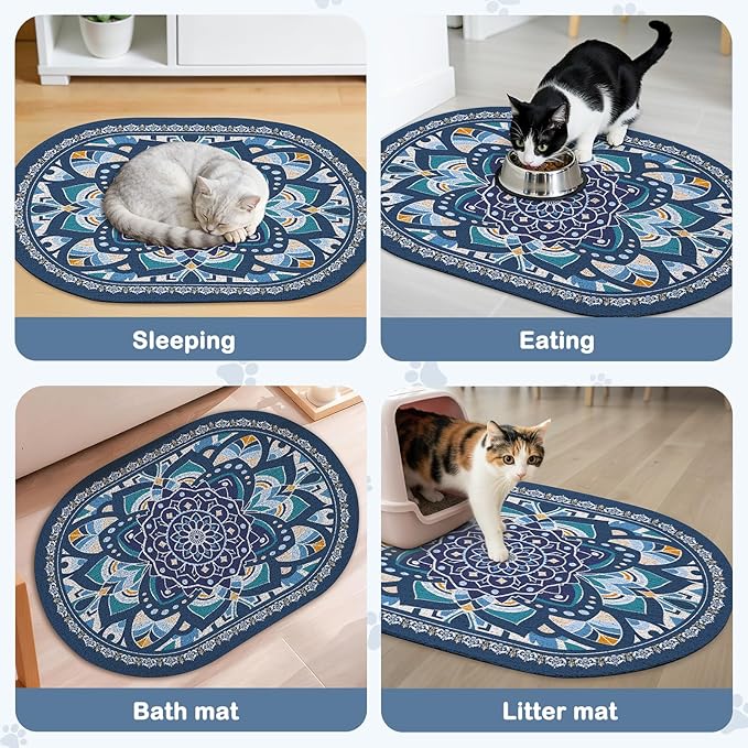 Glittme 24"x15" Cat Litter Mat with Mesh Design - Non-Slip & Waterproof Litter Trapping Pad for Litter Box Protects Floors from Stains Soft Texture for Pets,Navy