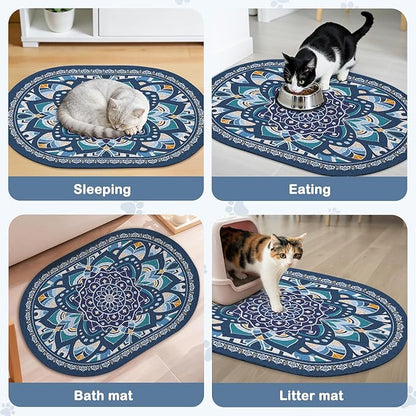 Glittme 24"x15" Cat Litter Mat with Mesh Design - Non-Slip & Waterproof Litter Trapping Pad for Litter Box Protects Floors from Stains Soft Texture for Pets,Navy