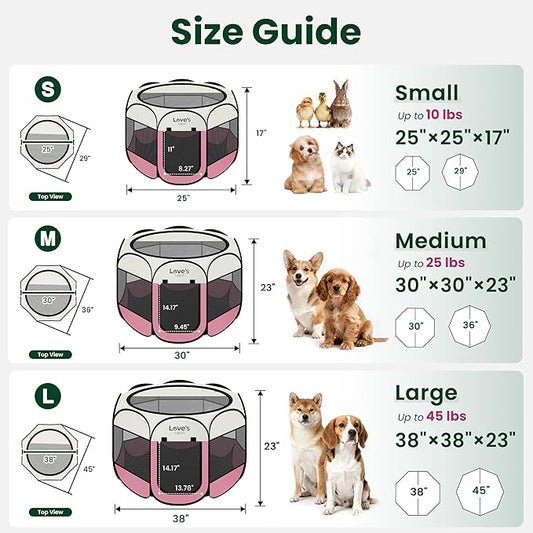 Love's cabin Pet Puppy Dog Playpen, Small Dog Tent Crates Cage Indoor/Outdoor, Portable Playpen for Cat, Foldable Pop Up Dog Kennel Playpen with Carring Case, Removable Zipper Top, Light Pink