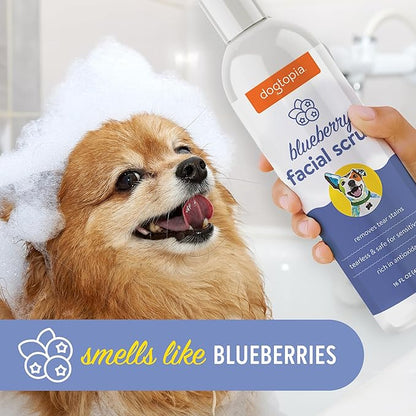 Dogtopia Blueberry Facial Scrub for Pets | Gentle Face-Cleaning Scrub (16oz) | Blueberry-Scented Wash to Remove Tear Stains | Promotes Clean and Fresh Face for Pets