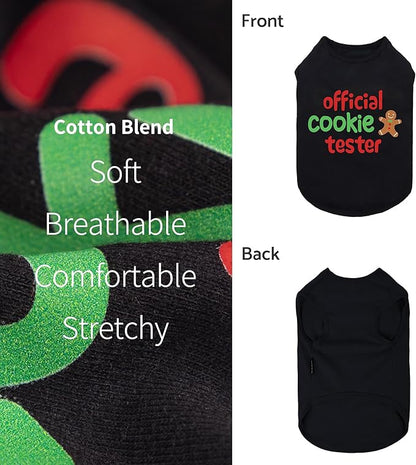 Fitwarm Official Cookie Tester Funny Dog Shirt, Christmas Dog Clothes for Small Dogs Boy Girl, Holiday Doggy Tshirt, Pet Outfit, Gingerbread, Black, Red, Green, Large