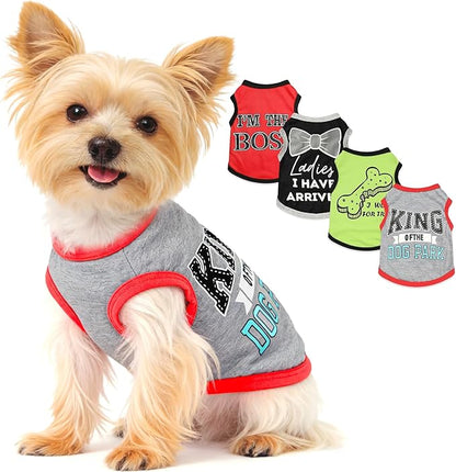 4 Pieces Dog Clothes for Small Dogs Girl Boy Summer Puppy Clothes for Chihuahua Yorkie Soft Cute Pattern Dog Shirt Spring Pet Cat Clothing Pink Rose Red Green XXS~M (Grey,Red,Black,Green, Medium)
