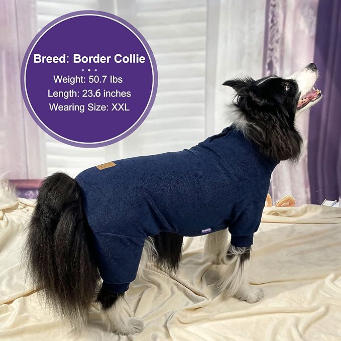 cyeollo Dog Pajamas Thermal Dog Onesie Fleece Dogs Pjs Jumpsuit Stretchable Warm Pet Pajamas for Large Sized Dogs Girl Boy, Navy 3XL