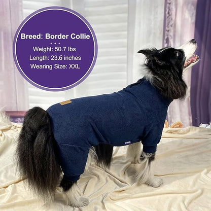 cyeollo Dog Pajamas Thermal Dog Onesie Fleece Dogs Pjs Jumpsuit Stretchable Warm Pet Pajamas for Large Sized Dogs Girl Boy, Navy 3XL