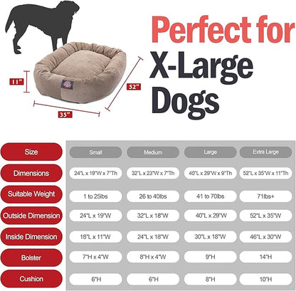 Majestic Pet 52 Inch Micro Velvet Calming Dog Bed Washable – Cozy Soft Round Dog Bed with Spine for Head Support - Fluffy Donut Puppy Mat 52x35x11 (inch) X- Large - Pearl (2025)