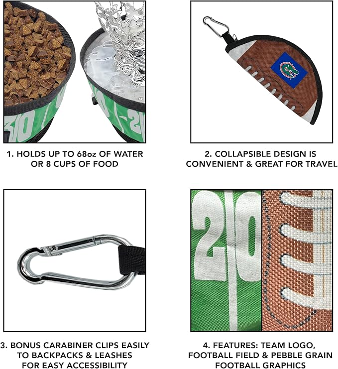 Pets First NCAA Florida Gators Collapsible Dog Travel Bowl Set, 2 Pack Food & Water Bowls for Dogs, Best Portable & Lightweight Leak-Proof Dog Bowls for Travel