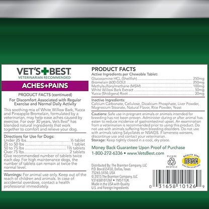 Vet’s Best Dog Pain Relief Supplement,Natural Aspirin Alternative for Hip & Joint Support,Arthritis & Aches Relief Tablets for Dogs,150 Count (Pack of 2)