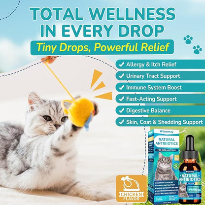 Woyamay Antibiotics for Cats, Natural Antibiotic for Allergy Relief, Urinary Tract Health, Itch Relief & Digestion Care, Cat Allergy Relief for Cats, Cat Immune Support Supplement, 4 Fl Oz