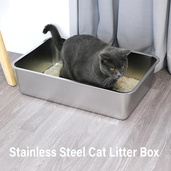 Stainless Steel Litter Box XLarge, XL Metal Cat Litter Box, Easy Clean Non Stick No Smell