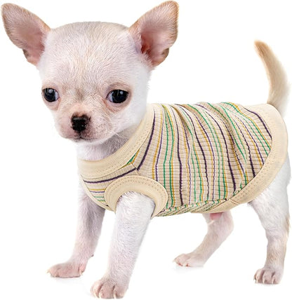 Elevate Your Pet's Comfort and Fashion: Premium 100% Cotton Rib Dog Shirt Vest for Small Breeds Like Chihuahuas, Yorkies, and Puppies .Year-Round Style with Tank-Style Puppy Attire Beige XX-Small