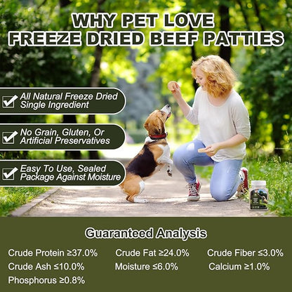 Freeze Dried Beef Patties Dog Cat Treats - Beef Liver & Egg Yolk Natural Recipe Pet Snacks,High Protein,Grain-Free (20 PC)