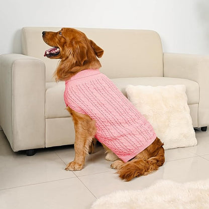 2 Pack Dog Sweaters for Large Dogs Winter Turtleneck Pullover Cable Knit Fleece Stretch Pitbull Labrador Golden Retriever Doberman Bulldog Boy Girl Pet Clothes (XXL, Pink & Red)