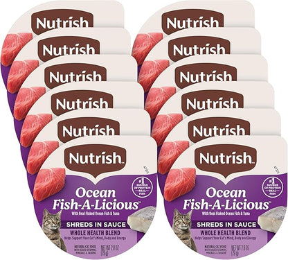 Nutrish Grain Free Wet Cat Food Ocean Fish-A-Licious Whole Health Blend with Real Flaked Ocean Fish & Tuna in Sauce, 2.8 oz. Cup (Rachael Ray) (Pack of 12)