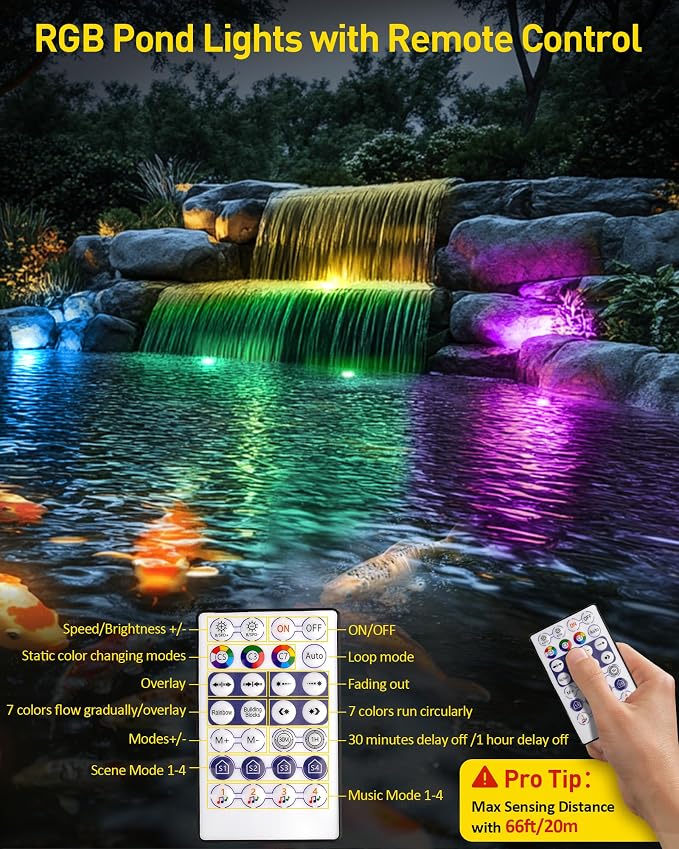 T-SUN Colored Underwater Pond Lights with APP & Remote Control 3 Pack | IP68 Waterproof Submersible Fountain Lights, Dimmable Timer Pond Lights Led Underwater for Outdoor Pond Fish Aquarium Garden
