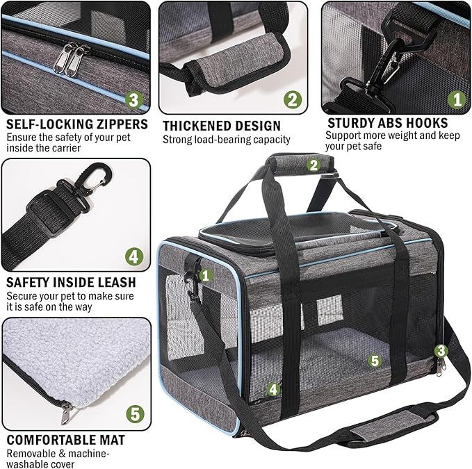 Vivicreate Cat Carrier Airline Approved, Soft Sided Pet Carrier for Small Medium Cats Dogs Puppies Up to 15 lbs, Collapsible Dog Carrier with Shoulder Strap, Waterproof Travel Carrier