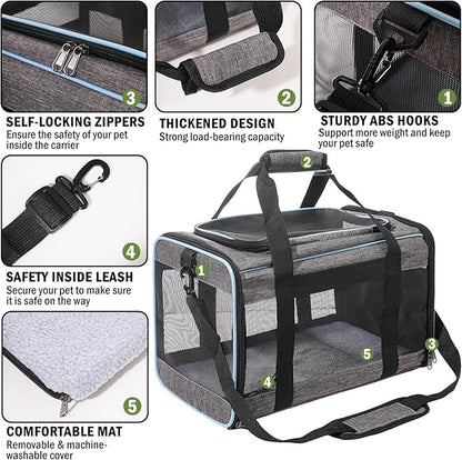 Vivicreate Cat Carrier Airline Approved, Soft Sided Pet Carrier for Small Medium Cats Dogs Puppies Up to 15 lbs, Collapsible Dog Carrier with Shoulder Strap, Waterproof Travel Carrier