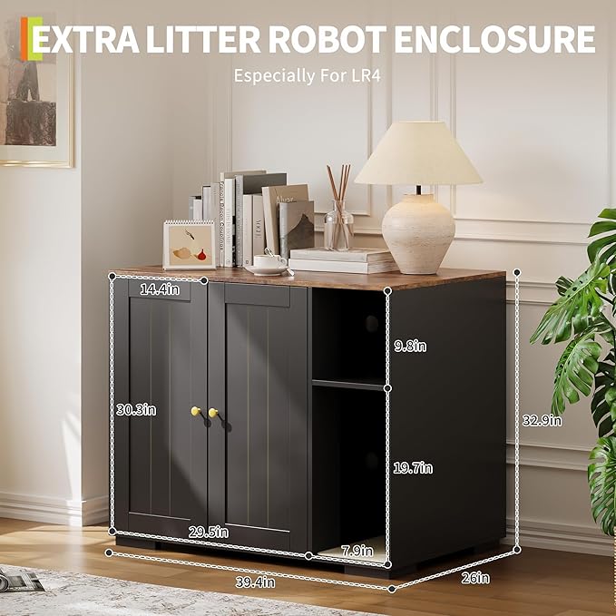 Garvee Dog-Proof Large Cat Litter Box Enclosure with Scratch Pad, Large Automatic Litter Box Furniture for Placing Self-Cleaning Litter Box,Litter Cabinet with Outlet,Space for Cat Stuffs