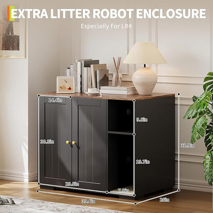 Garvee Dog-Proof Large Cat Litter Box Enclosure with Scratch Pad, Large Automatic Litter Box Furniture for Placing Self-Cleaning Litter Box,Litter Cabinet with Outlet,Space for Cat Stuffs