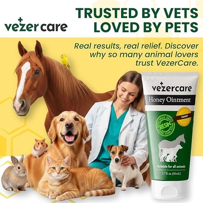 Honey Balm Ointment with Spruce Resin for Dogs, Cats & Horses, Wound Care Gel, Hot Spot Treatment for Dogs, Itchy Skin Relief, Dog and Cat Wound Care, 1.7oz, Made in Finland, Antifungal & Steroid Free