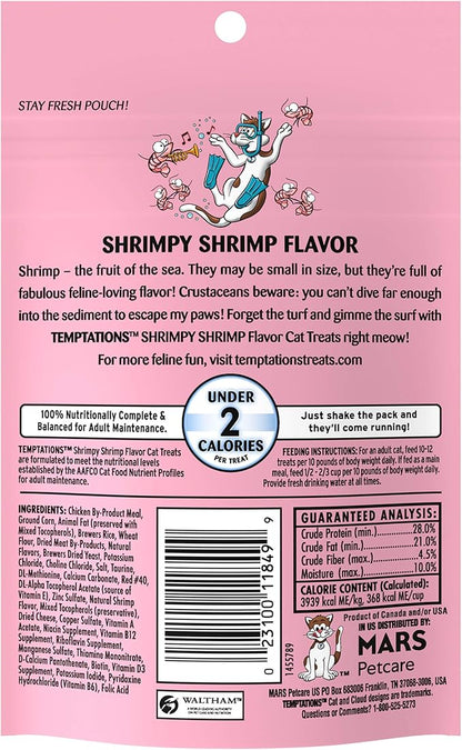 Temptations Cat Treats, Classic Crunchy and Soft Cat Treats, Shrimpy Shrimp Flavor, 3 oz. Pouch (Pack of 12)