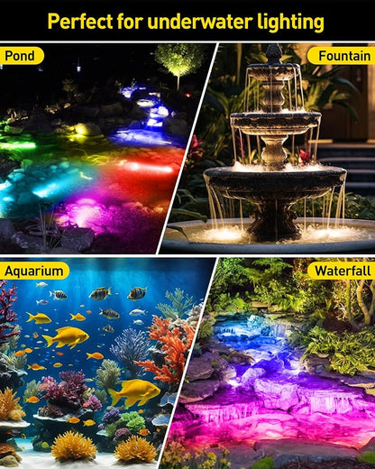 T-SUN Colored Underwater Pond Lights with APP & Remote Control 3 Pack | IP68 Waterproof Submersible Fountain Lights, Dimmable Timer Pond Lights Led Underwater for Outdoor Pond Fish Aquarium Garden