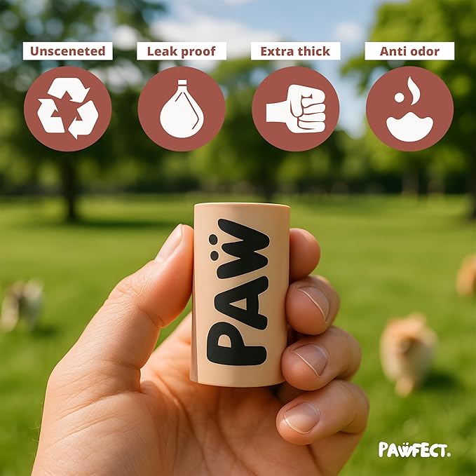 Pawfect Dog Poop Bags Rolls – Biodegradable Poop Bags, Compostable Dog Waste Bags, BPI Certified Pet Waste Bags, Unscented, Large, Puppy Poo, Earth Friendly, Bolsas Para Perros Popo (240 Counts)